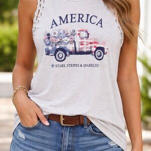 Maurices White Tank with Patriotic Truck Design